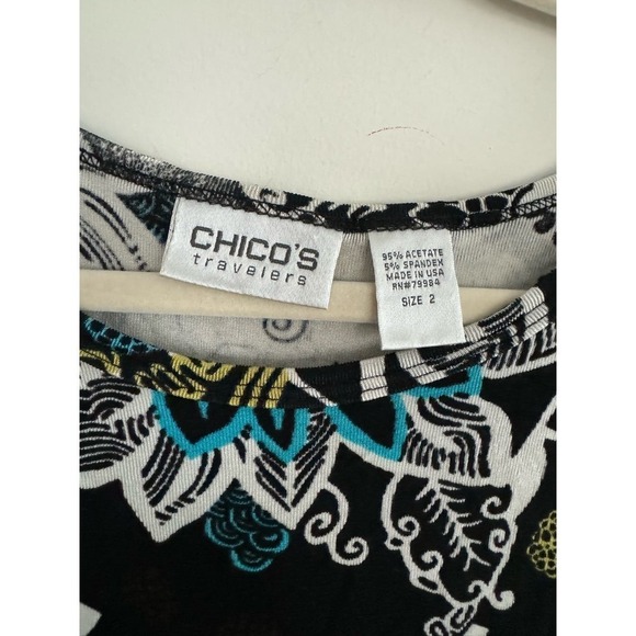 Chicos Travelers Multicolor Top with Cap Sleeves Chicos  Size 2 Women’s Large - Picture 3 of 4